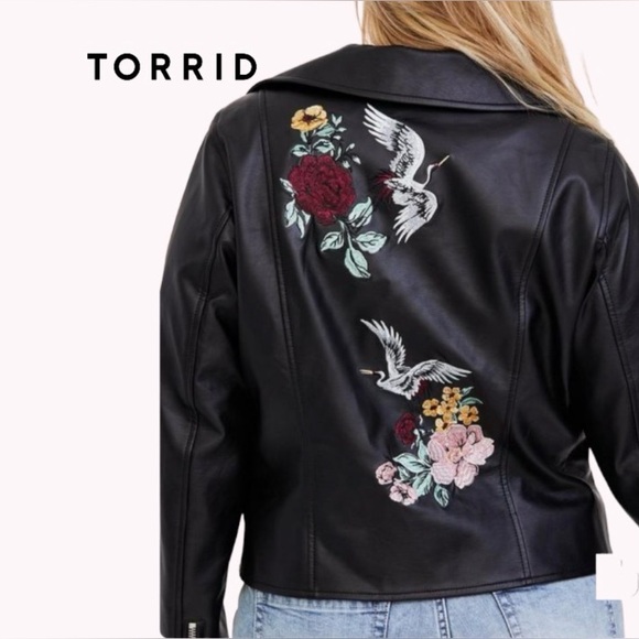 torrid Jackets & Blazers - Torrid Sleek Black Leather Jacket with Embroidery on back